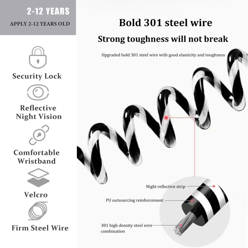 WSZCML Toddler Harness Walking Leash- Child Anti Lost Wrist Link - Child Safety Harness - Upgrade with Reflective(6.5ft) - for Boys and Girls,Not Easy to Open Without Key (Cool Black) - Image 5